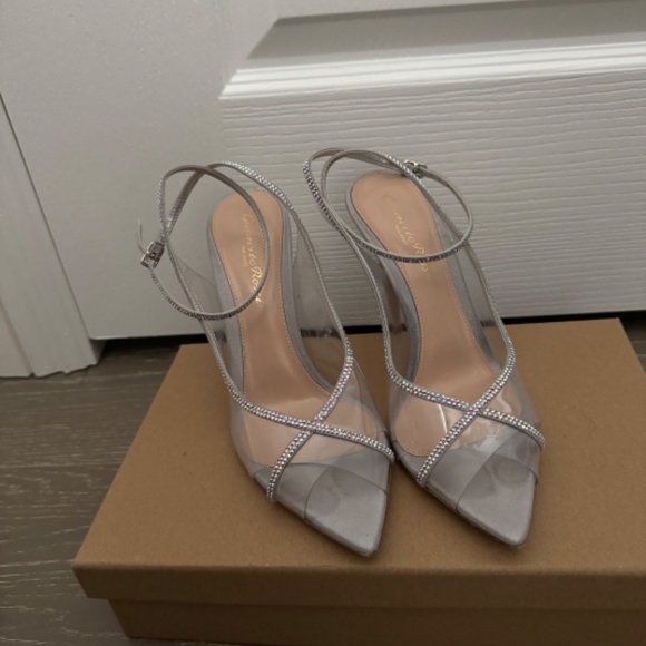 GIANVITO ROSSI Crystelle 105 Embellished Pvc Sandals In Tras+silver - Picture 6 of 8